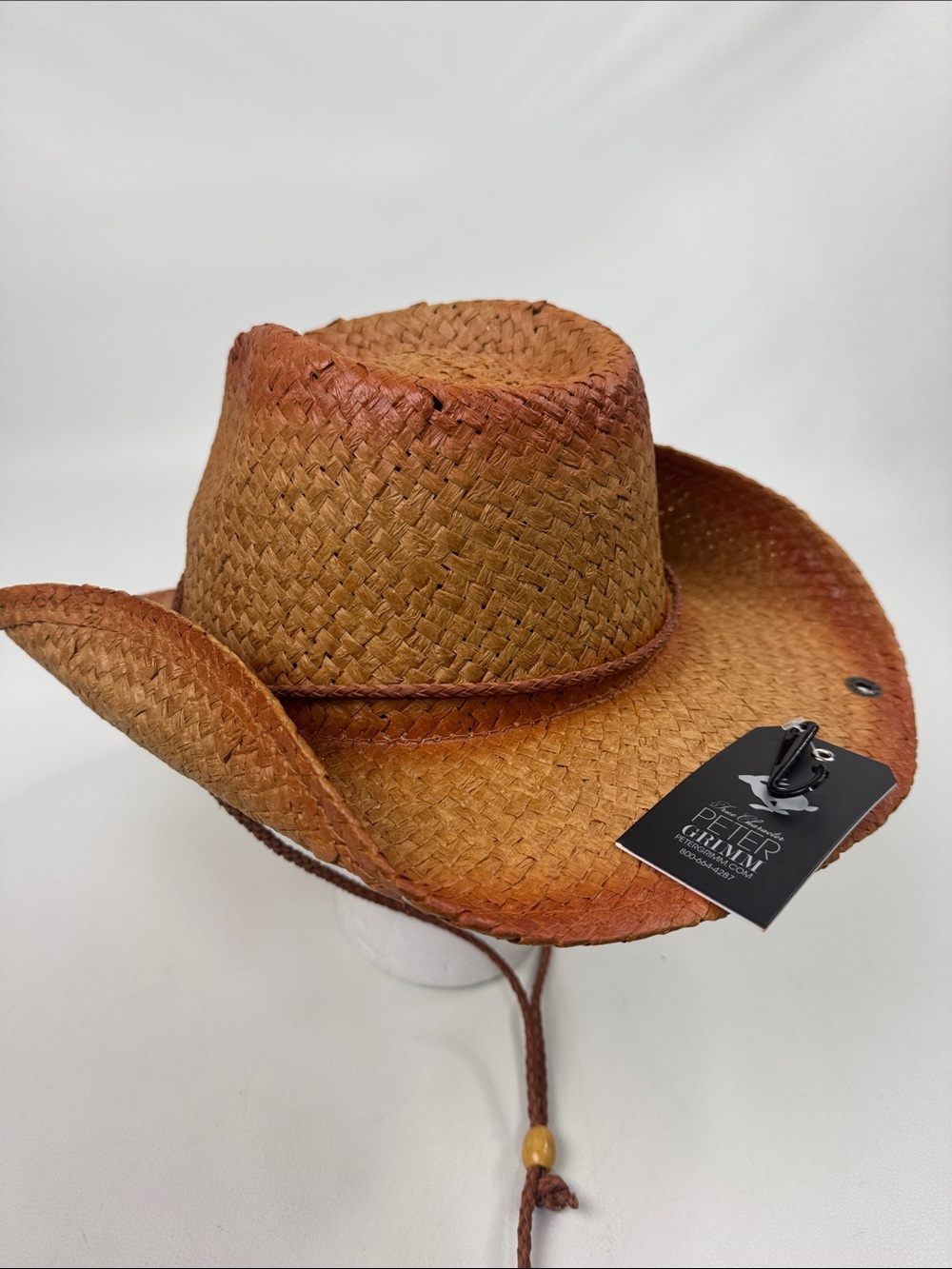 Peter Grimm Brown Straw Cowboy Western Hat Burnt Orange Accents Strap New NWT